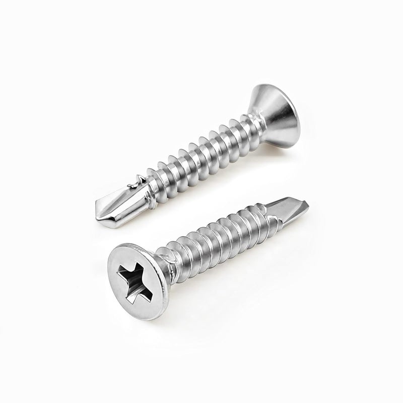 HEXPHANT #8 x 3/4" (100 Pack) Flat Head Phillips Drive Sheet Metal Screws, Stainless Steel 410 Self Drilling Screws,Countersun Head Fast Self-Tapping Screws for Metal, Plastic, Wood - Image 1